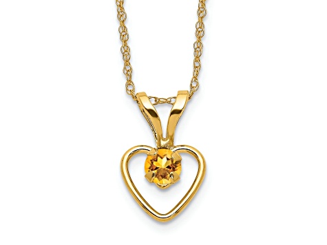 10k Yellow Gold Children's 0.1 cttw Citrine Birthstone Heart Pendant Rope with 15 Inch Rope Chain