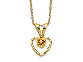 10k Yellow Gold Children's 0.1 cttw Citrine Birthstone Heart Pendant Rope with 15 Inch Rope Chain