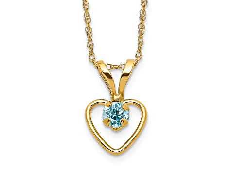 10k Yellow Gold Children's 0.11 cttw Blue Zircon Birthstone Heart Pendant with 15 Inch Rope Chain