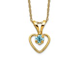 10k Yellow Gold Children's 0.11 cttw Blue Zircon Birthstone Heart Pendant with 15 Inch Rope Chain