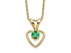 10k Yellow Gold Children's 0.11 cttw Emerald Birthstone Heart Pendant with 15 Inch Rope Chain