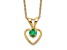 10k Yellow Gold Children's 0.11 cttw Emerald Birthstone Heart Pendant with 15 Inch Rope Chain