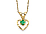 10k Yellow Gold Children's 0.11 cttw Emerald Birthstone Heart Pendant with 15 Inch Rope Chain