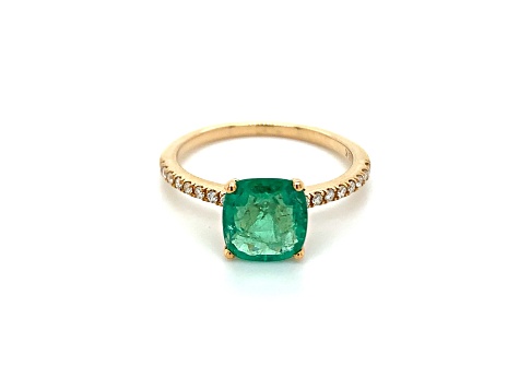 10K Yellow Gold Square Cushion Emerald and Diamond Ring 1.75ctw