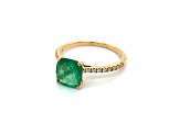 10K Yellow Gold Square Cushion Emerald and Diamond Ring 1.75ctw