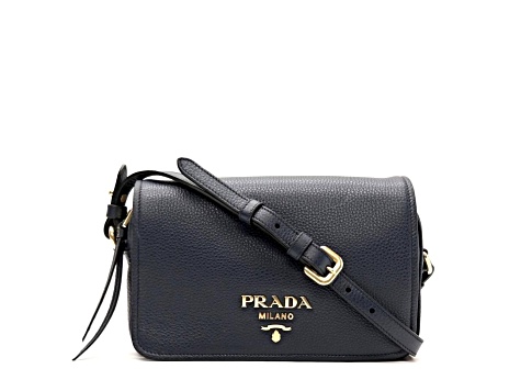 Prada Vitello Phenix Baltico Blue Leather Flap Medium Crossbody Bag 16JJ6A JTV