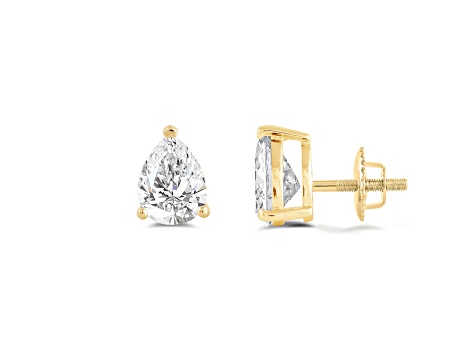 White Cubic Zirconia 14k Yellow Gold Studs With Velvet Gift Box 3.00ctw