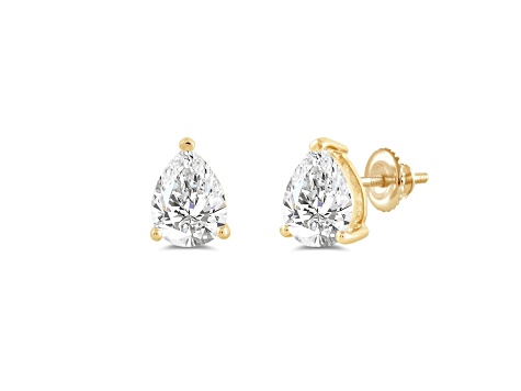 White Cubic Zirconia 14k Yellow Gold Studs With Velvet Gift Box 3.00ctw