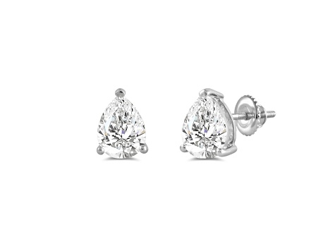 White Cubic Zirconia 14k White Gold Studs With Velvet Gift Box 3.00ctw