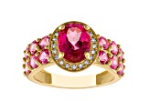 10K Yellow Oval Pink Topaz and Diamond Ring 1.74ctw