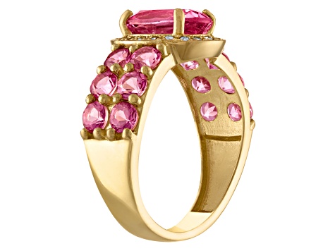 10K Yellow Oval Pink Topaz and Diamond Ring 1.74ctw