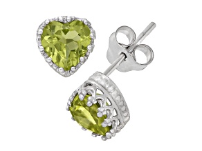 Green Peridot Sterling Silver Heart Earrings 1.60ctw