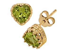 Green Peridot 14K Yellow Gold Over Sterling Silver Heart Earrings 1.60ctw