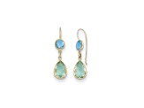 14K Yellow Gold Blue Topaz and Green Prasiolite Dangle Earrings