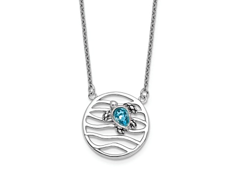 Rhodium Over Sterling Silver Crystal Sliding Turtle 15.5 Inch with 2 Inch Extension Necklace