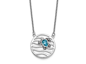 Rhodium Over Sterling Silver Crystal Sliding Turtle 15.5 Inch with 2 Inch Extension Necklace