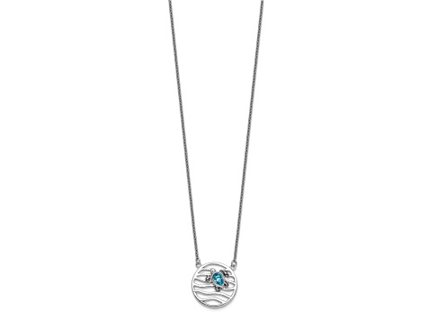 Rhodium Over Sterling Silver Crystal Sliding Turtle 15.5 Inch with 2 Inch Extension Necklace