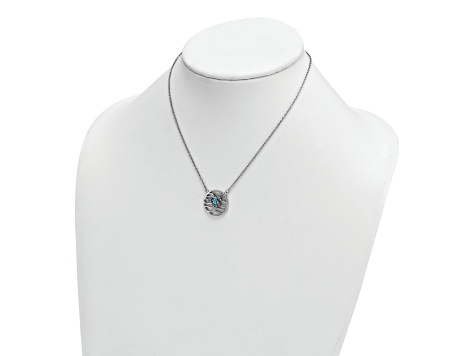 Rhodium Over Sterling Silver Crystal Sliding Turtle 15.5 Inch with 2 Inch Extension Necklace