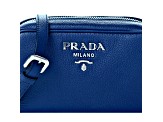 Prada Vitello Phenix Blue Leather Silver Logo Small Camera Crossbody Bag
