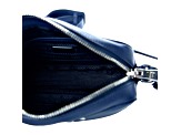 Prada Vitello Phenix Blue Leather Silver Logo Small Camera Crossbody Bag