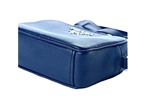 Prada Vitello Phenix Blue Leather Silver Logo Small Camera Crossbody Bag