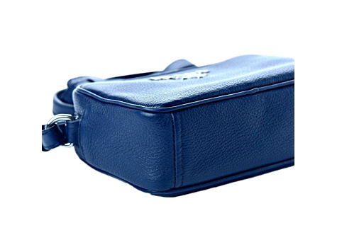 Prada Vitello Phenix Blue Leather Silver Logo Small Camera Crossbody Bag