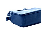 Prada Vitello Phenix Blue Leather Silver Logo Small Camera Crossbody Bag