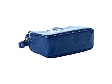 Prada Vitello Phenix Blue Leather Silver Logo Small Camera Crossbody Bag