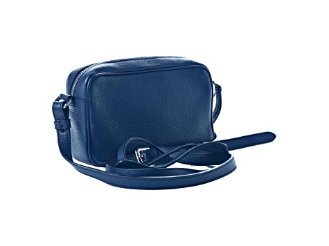 Prada Vitello Phenix Blue Leather Silver Logo Small Camera Crossbody Bag