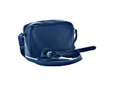 Prada Vitello Phenix Blue Leather Silver Logo Small Camera Crossbody Bag