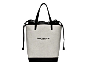 Saint Laurent Teddy White Coated Linen Drawstring Bucket Bag