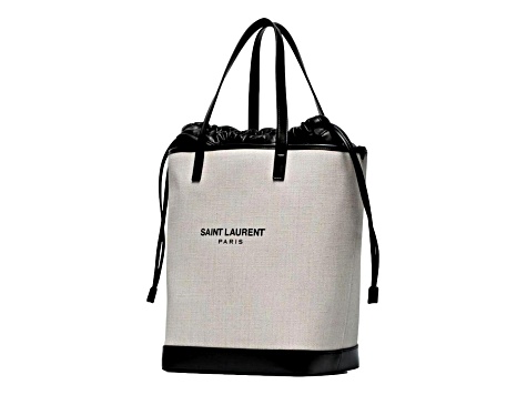 Saint Laurent Teddy White Coated Linen Drawstring Bucket Bag