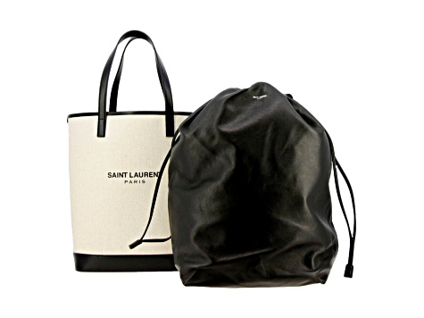 Saint Laurent Teddy White Coated Linen Drawstring Bucket Bag