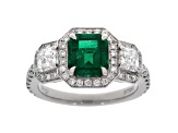 Green Emerald and White Diamond Platinum Ring. 3.13 CTW