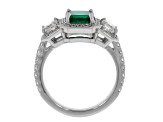 Green Emerald and White Diamond Platinum Ring. 3.13 CTW