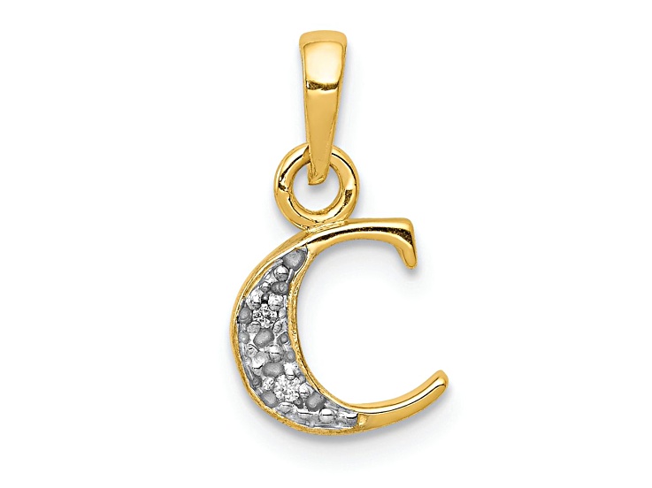10k Yellow Gold and Rhodium Over 10k Yellow Gold Accent Diamond Letter C Initial Pendant