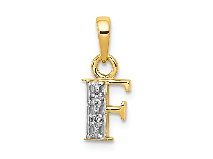 10k Yellow Gold and Rhodium Over 10k Yellow Gold Accent Diamond Letter F Initial Pendant