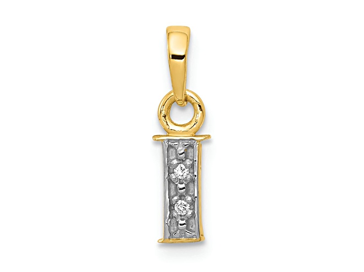 10k Yellow Gold and Rhodium Over 10k Yellow Gold Accent Diamond Letter I Initial Pendant