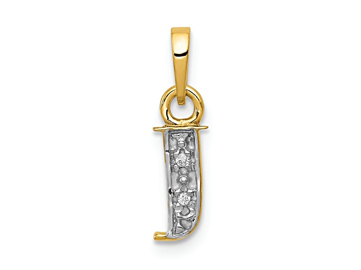 10k Yellow Gold and Rhodium Over 10k Yellow Gold Accent Diamond Letter J Initial Pendant