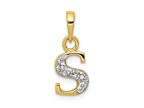 10k Yellow Gold and Rhodium Over 10k Yellow Gold Accent Diamond Letter S Initial Pendant