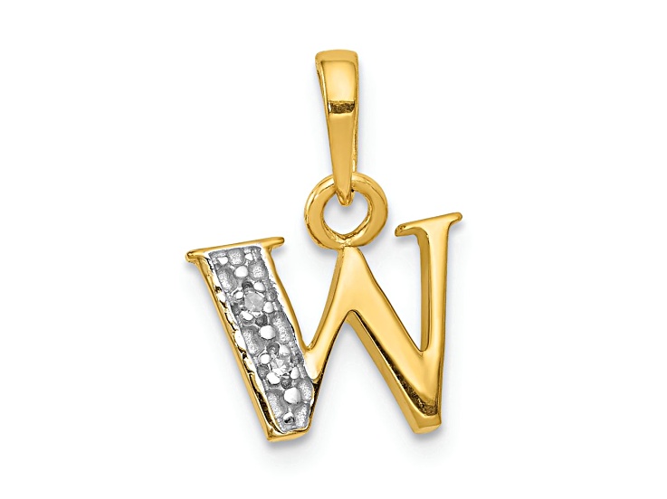 10k Yellow Gold and Rhodium Over 10k Yellow Gold Accent Diamond Letter W Initial Pendant