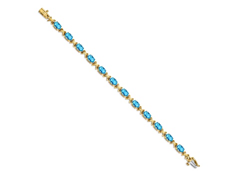 14K Two-tone Gold 7x5mm Oval Blue Topaz Bracelet