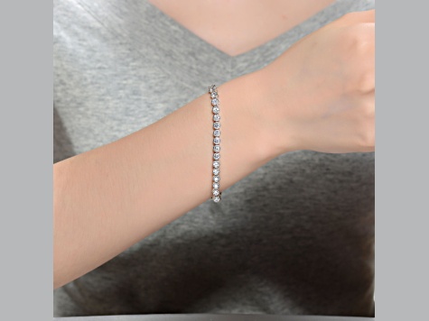 Rhodium Plated over Brass with Clear 3mm Cubic Zirconia Bracelet