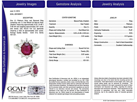 Oval Red Ruby and White Diamond Platinum Ring. 3.48 CTW