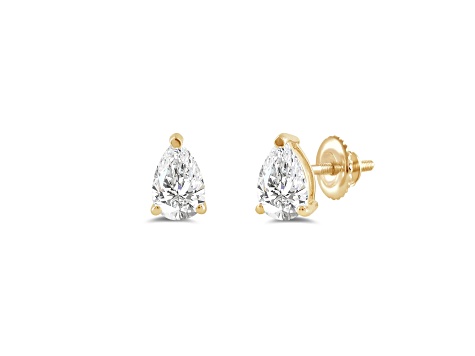 White Cubic Zirconia 14k Yellow Gold Studs With Velvet Gift Box 1.00ctw