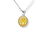 Rhodium Over Sterling Silver Oval Citrine and White Sapphire Halo Pendant with Chain