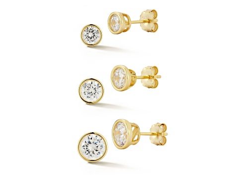 Rachel Zoe 14K Yellow Gold Over Sterling Silver Round Cubic Zirconia Studs, Set of 3 Pairs