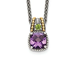 Sterling Silver Antiqued with 14K Accent Amethyst and Peridot Necklace