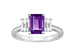 8x6mm Emerald Cut Amethyst And White Topaz Rhodium Over Sterling Silver 3-Stone Ring