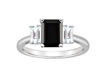 8x6mm Emerald Cut Black Onyx And White Topaz Rhodium Over Sterling Silver 3-Stone Ring